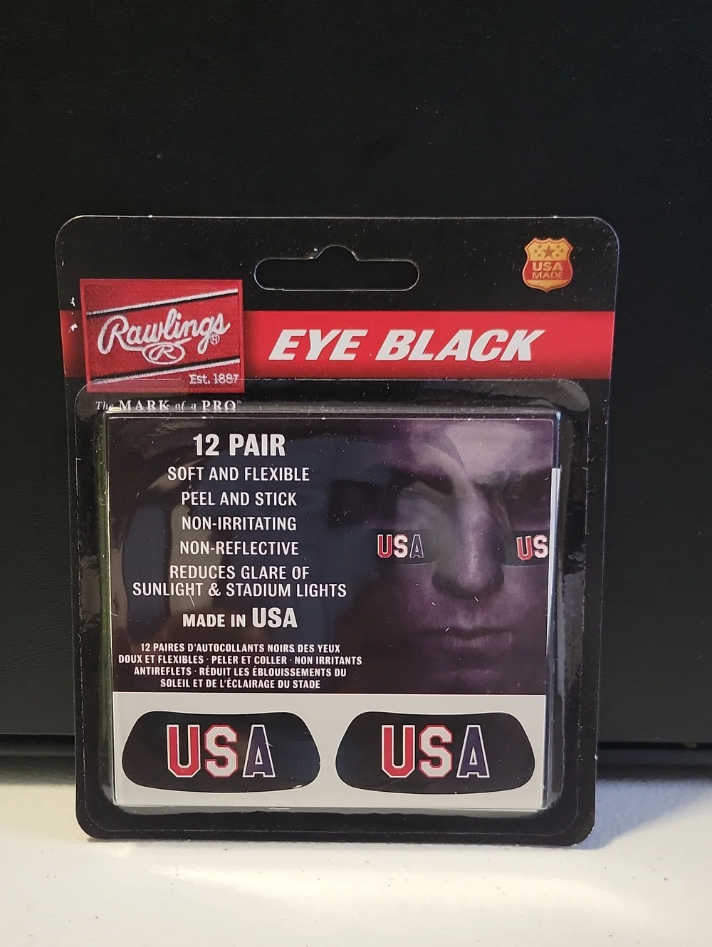 Rawlings Eye Black Strips - Black with USA Design (12 Pair)